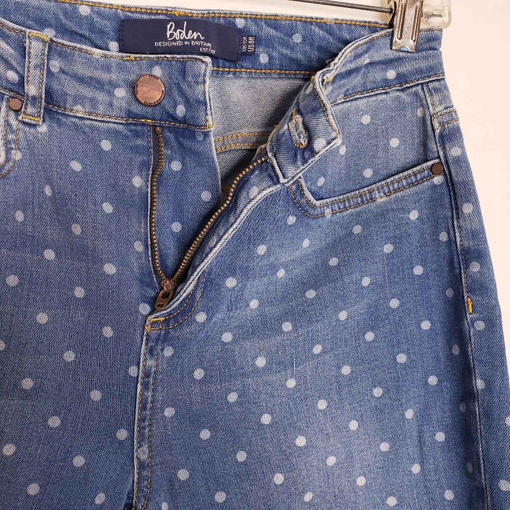 Boden Blue & White Polka Dot Stretch The Soho Skinny Jeans Women's Size 6 - Picture 9 of 14